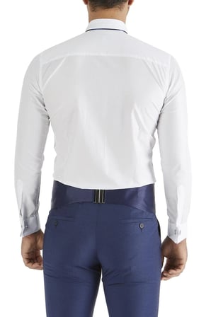 Gk 182 Slim Fit Duble Manşet Biyeli Beyaz Lacivert Damatlık Smokin Gömlek 