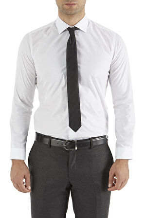 Gk 157 Slim Fit Pamuk Saten Uzun Kol Klasik Beyaz Gömlek 