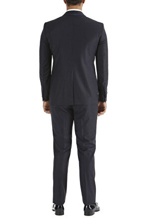 Black 037 Slim Fit Çıkma Saten Yaka Lacivert Damatlık Smokin Takım