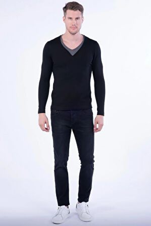 TR 791 Slim Fit Siyah V Yaka Triko