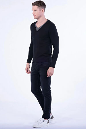 TR 791 Slim Fit Siyah V Yaka Triko
