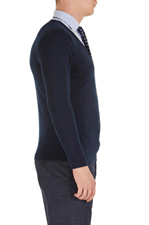 TR 791 Slim Fit Lacivert V Yaka Triko