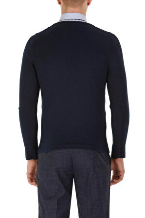 TR 791 Slim Fit Lacivert V Yaka Triko