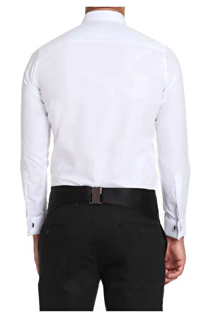 Gk 512 Slim Fit Duble Manşet Klasik Yaka Önü Piliseli Beyaz Damatlık Smokin Gömlek 