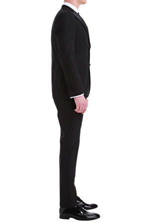Black 049 Slim Fit Çıkarılabilir Saten Yaka Siyah Damatlık Smokin Takım
