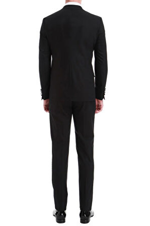 Black 049 Slim Fit Çıkarılabilir Saten Yaka Siyah Damatlık Smokin Takım