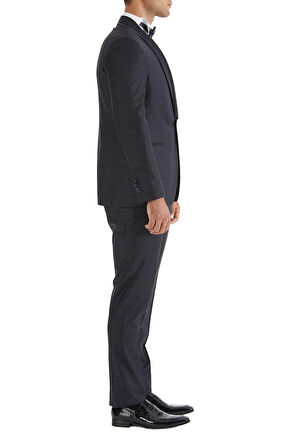Black 037 Slim Fit Çıkma Saten Yaka Lacivert Damatlık Smokin Takım
