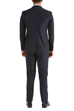 Black 037 Slim Fit Çıkma Saten Yaka Lacivert Damatlık Smokin Takım