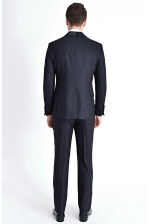 Black 052 Slim Fit Çıkarılabilir Saten Yaka Lacivert Damatlık Smokin Takım
