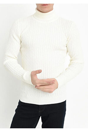 TR 814 Slim Fit Ekru Balıkçı Triko