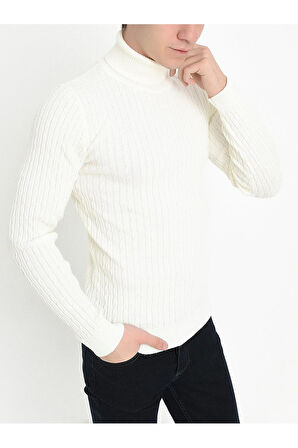 TR 814 Slim Fit Ekru Balıkçı Triko