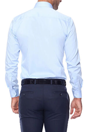 Gk 214 Slim Fit Klasik Yaka Pamuk Saten Uzun Kol Açık Mavi Gömlek 