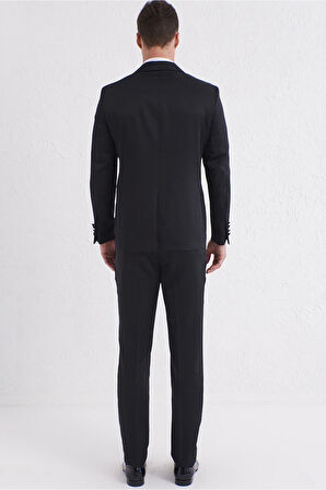 Black 056 Slim Fit Çıkarılabilir Saten Yaka Siyah Damatlık Smokin Takım