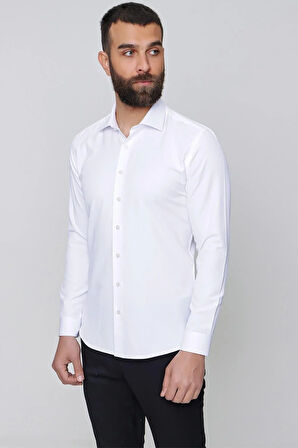 Gk 604 Slim Fit Pamuk Saten Klasik Beyaz Gömlek 
