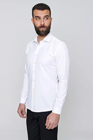 Gk 604 Slim Fit Pamuk Saten Klasik Beyaz Gömlek 