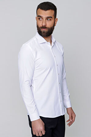 Gk 604 Slim Fit Pamuk Saten Klasik Beyaz Gömlek 