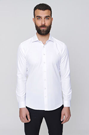 Gk 604 Slim Fit Pamuk Saten Klasik Beyaz Gömlek 