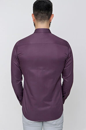 Gk 604 Slim Fit Pamuk Saten Klasik Mor Gömlek 
