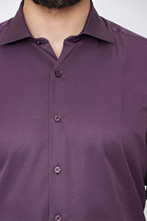 Gk 604 Slim Fit Pamuk Saten Klasik Mor Gömlek 