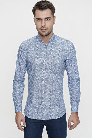 G 1465 Slim Fit Lacivert Spor Gömlek