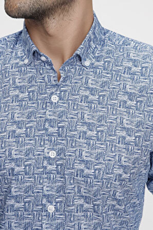 G 1465 Slim Fit Lacivert Spor Gömlek