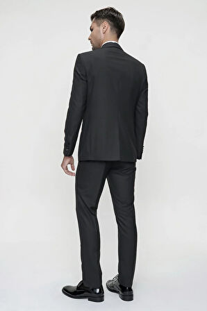 Black 060 Slim Fit Çıkarılabilir Saten Yaka Siyah Damatlık Smokin Takım
