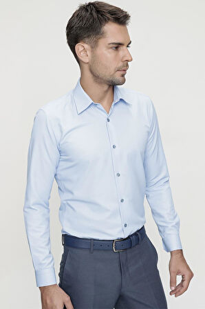 Gk 624 Slim Fit Pamuk Saten Klasik Mavi Gömlek 