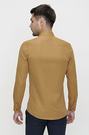 Gk 624 Slim Fit Pamuk Saten Klasik Taba Gömlek 