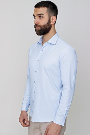 Gk 604 Slim Fit Pamuk Saten Klasik Açık Mavi Gömlek 