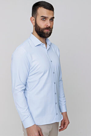 Gk 604 Slim Fit Pamuk Saten Klasik Açık Mavi Gömlek 