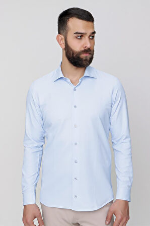Gk 604 Slim Fit Pamuk Saten Klasik Açık Mavi Gömlek 