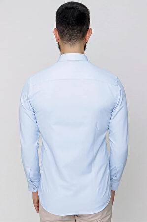 Gk 604 Slim Fit Pamuk Saten Klasik Açık Mavi Gömlek 