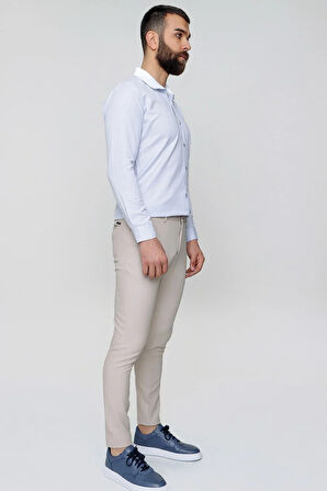 P 1088 Slim Fit Yan Cep Esnek Pamuklu Casuel Bej Pantolon
