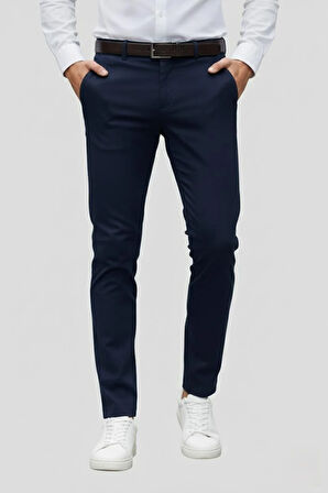 Slim Fit Yan Cep Esnek Pamuklu Casual Lacivert Pantolon P 1088