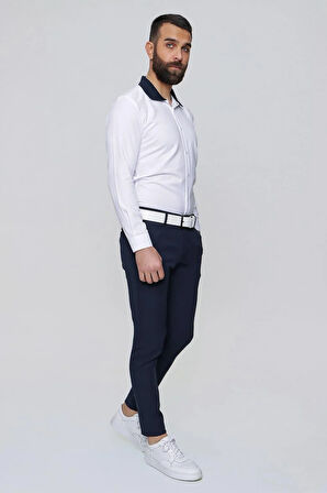 Slim Fit Yan Cep Esnek Pamuklu Casual Lacivert Pantolon P 1088