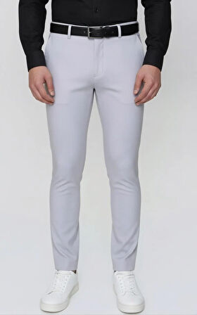Slim Fit Yan Cep Esnek Pamuklu Casual Gri Pantolon P 1088