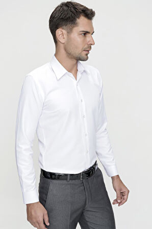 Gk 624 Slim Fit Pamuk Saten Klasik Beyaz Gömlek 