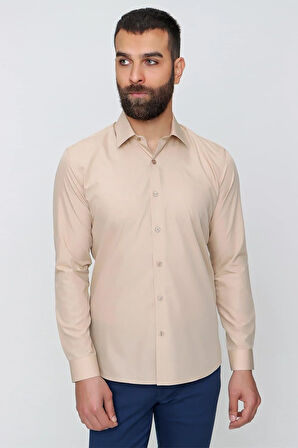 GK 636 Bej Klasik Gömlek