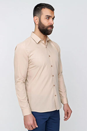 GK 636 Bej Klasik Gömlek