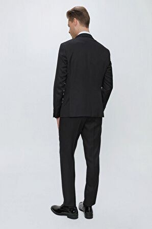 Black 062 Slim Fit Çıkma Saten Yaka Siyah Damatlık Smokin Takım