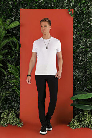 Ts 823 Slim Fit Bisiklet Yaka Düz Pamuklu Beyaz Tişört