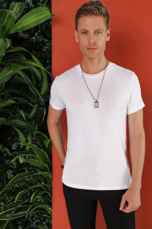 Ts 823 Slim Fit Bisiklet Yaka Düz Pamuklu Beyaz Tişört