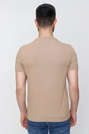 Ts 823 Slim Fit Bisiklet Yaka Düz Pamuklu Bej Tişört