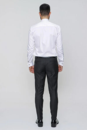 P 1091 Slim Fit Pilesiz Yan Cepli Esnek Yün Siyah Kumaş Pantolon