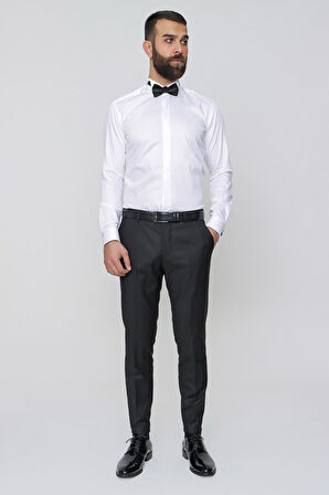 P 1091 Slim Fit Pilesiz Yan Cepli Esnek Yün Siyah Kumaş Pantolon