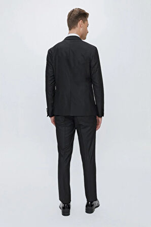 Black 066 Slim Fit Çıkarılabilir Saten Yaka Siyah Damatlık Smokin Takım
