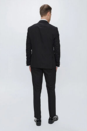 Black 065 Slim Fit Çıkarılabilir Saten Yaka Siyah Damatlık Smokin Takım