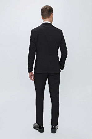 Black 067 Slim Fit Çıkma Saten Yaka Siyah Damatlık Smokin Takım