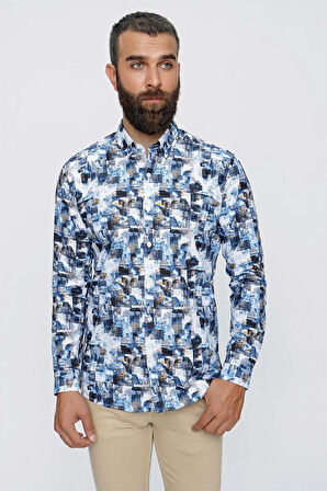 G 1508 Slim Fit Lacivert Spor Gömlek