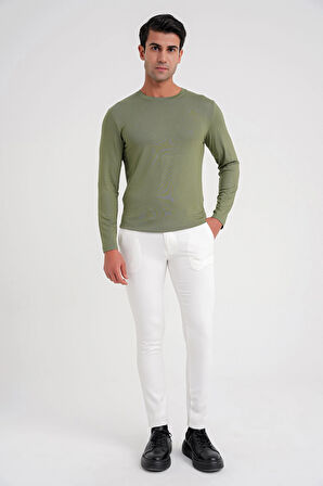 P 1088 Slim Fit Yan Cep Esnek Pamuklu Casual Beyaz Pantolon